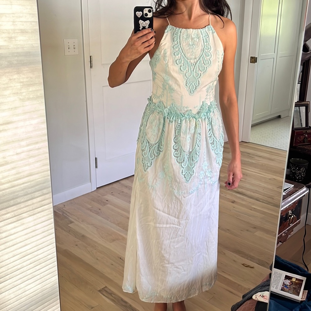 Romantic long summer dress with topaz last on top